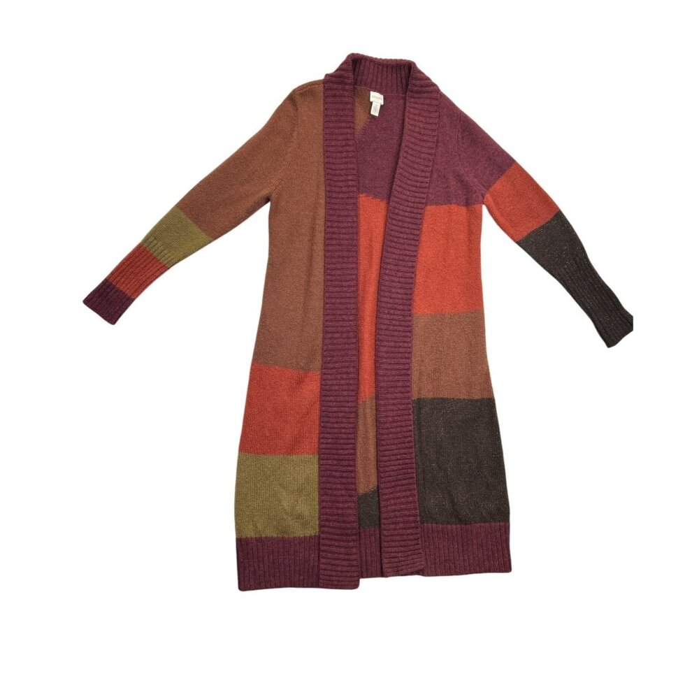 Chico's Biana Cardigan Sweater Womens 2‎ Color Blocked Duster Long Length